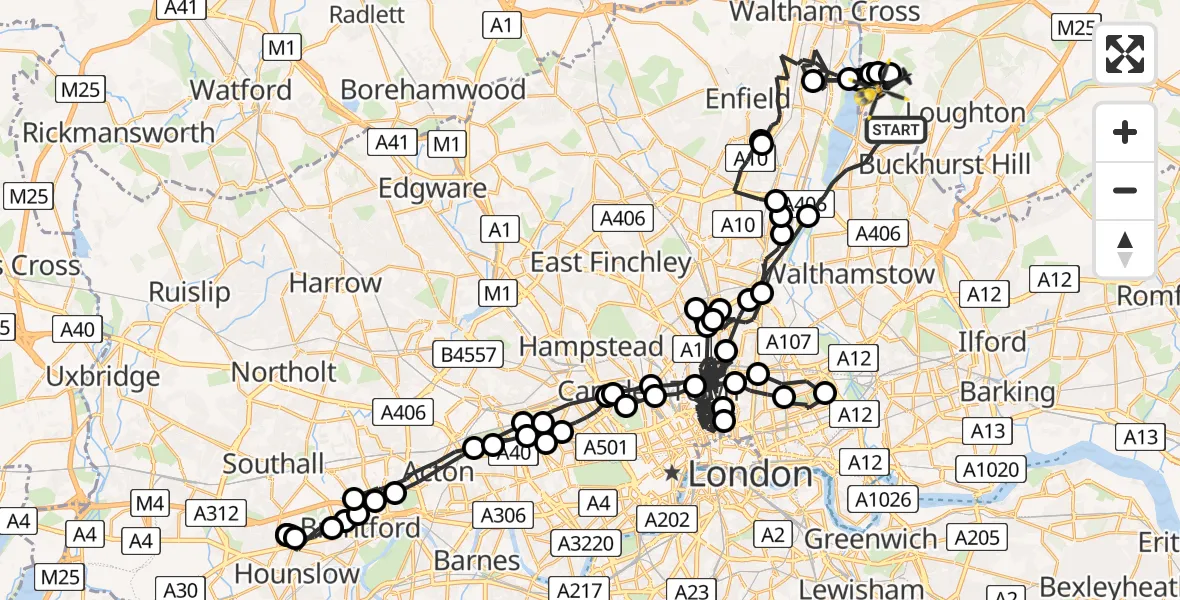 Flight route map: Police Helicopter to Sewardstonebury, Daws Hill