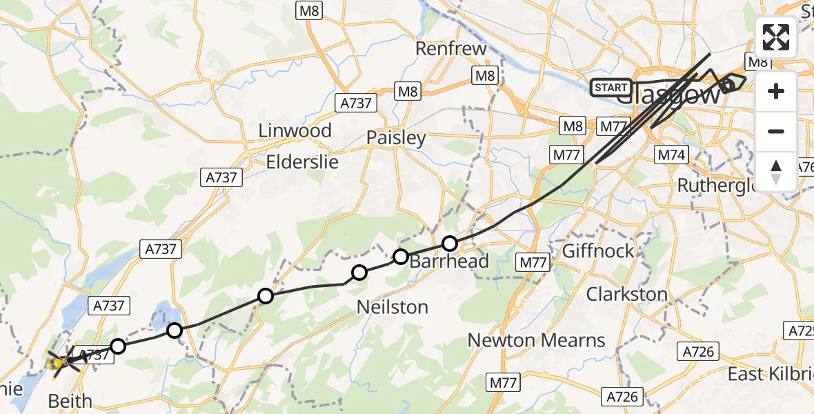 Routekaart van de vlucht: Police Helicopter to Beith, Muirburn Road