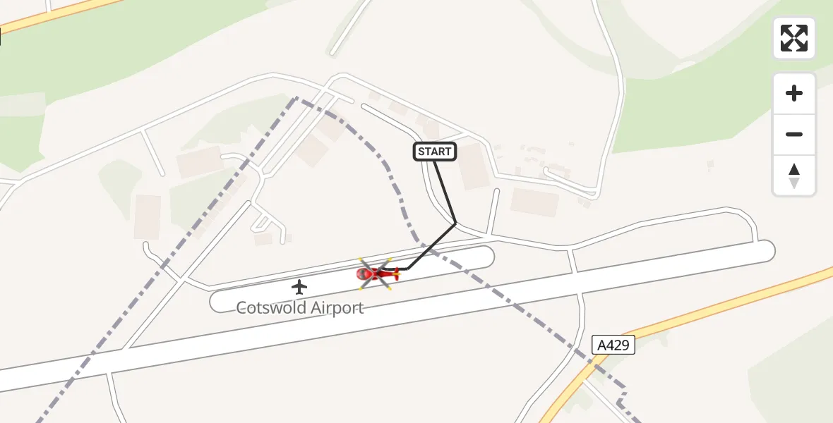 Flight route map: Air Ambulance Helicopter to Cotswold Airport, Cotswold Airport