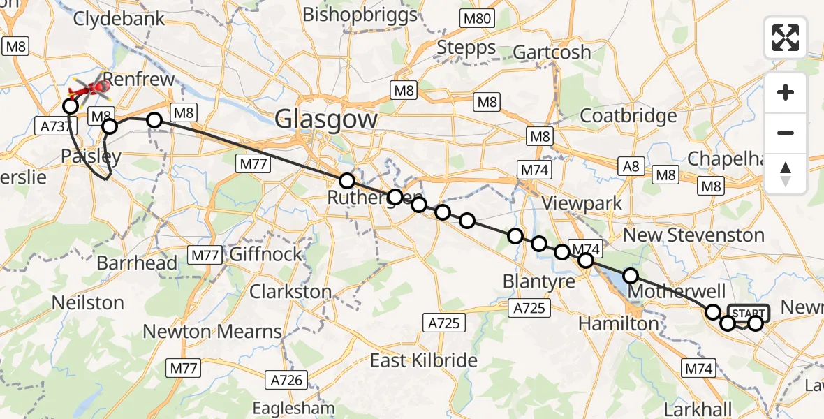 Routekaart van de vlucht: Air Ambulance Helicopter to Glasgow Airport, Glasgow Airport