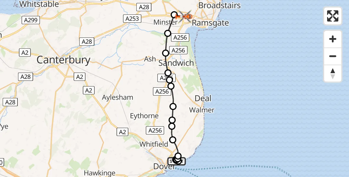 Flight route map: Coastguard Helicopter to Manston Airport, Manston Airport
