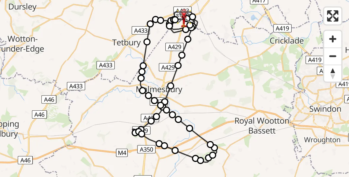 Flight route map: Air Ambulance Helicopter to Cotswold Airport, Cotswold Airport
