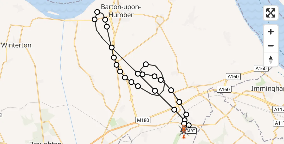 Flight route map: Coastguard Helicopter to Humberside Airport, Humberside Airport