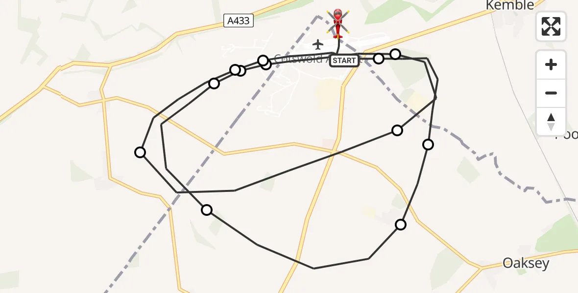 Flight route map: Air Ambulance Helicopter to Cotswold Airport, Cotswold Airport
