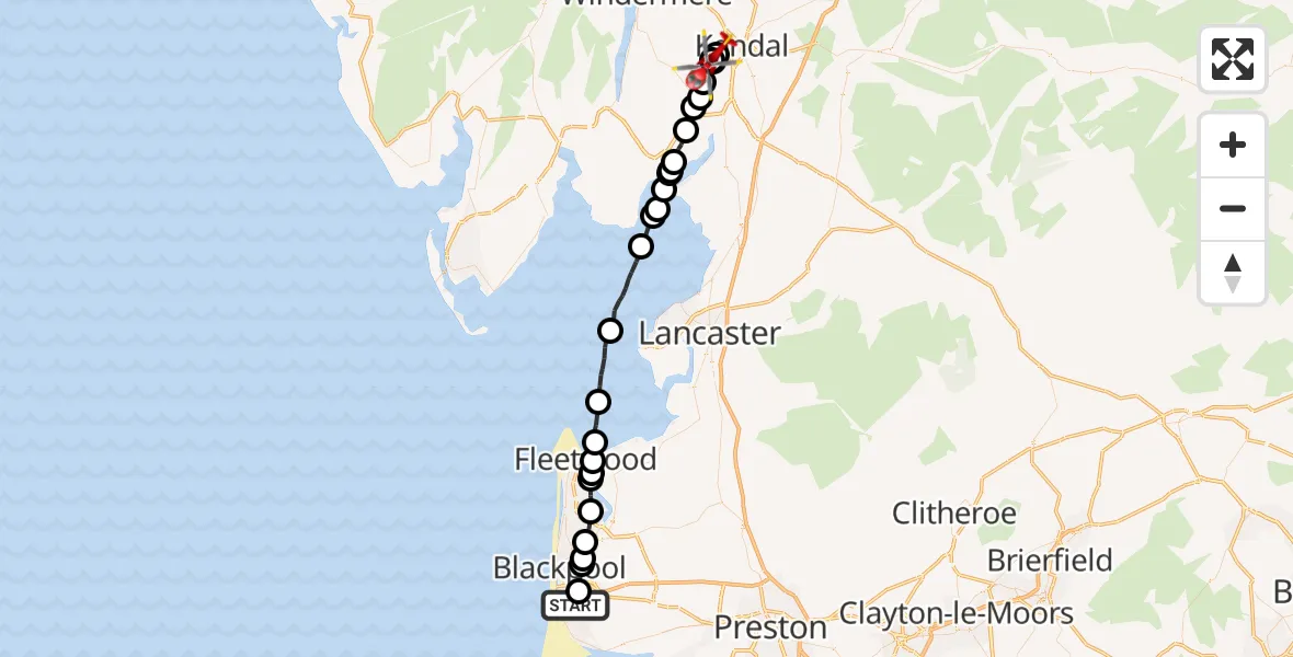 Routekaart van de vlucht: Air Ambulance Helicopter to Underbarrow and Bradleyfield, Underbarrow and Bradleyfield