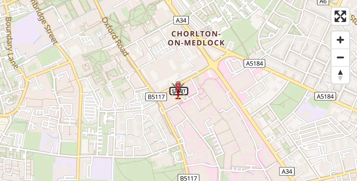 Flight route map: Air Ambulance Helicopter to Manchester, Lincoln Grove