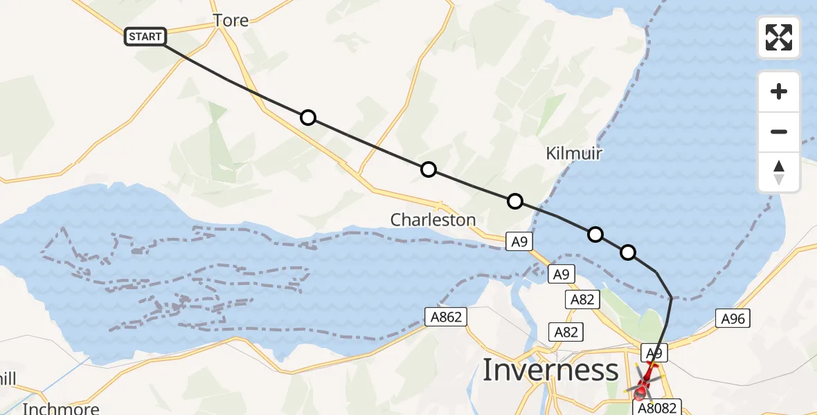Routekaart van de vlucht: Air Ambulance Helicopter to Inverness, Ashton Road