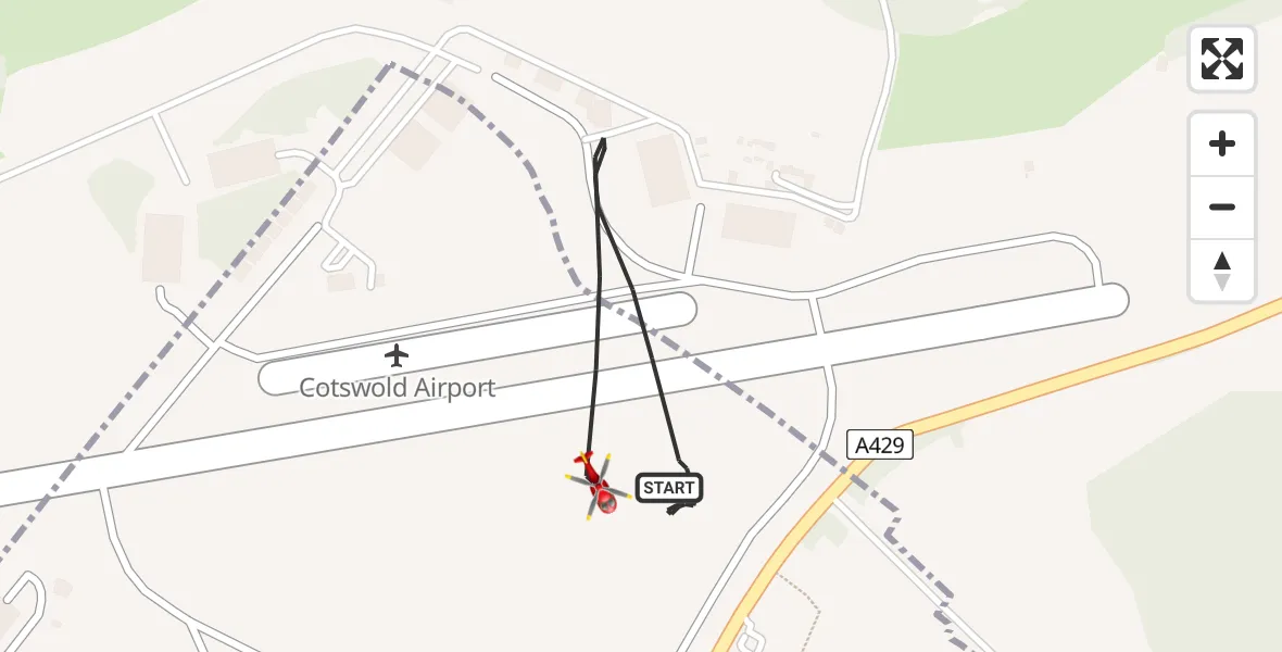 Flight route map: Air Ambulance Helicopter to Cotswold Airport, Cotswold Airport