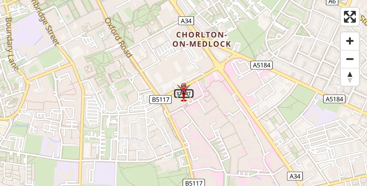 Flight route map: Air Ambulance Helicopter to Manchester, Lincoln Grove