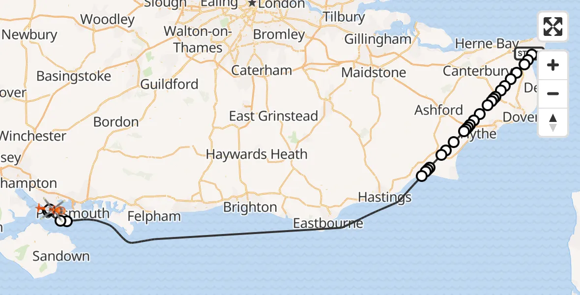 Flight route map: Coastguard Helicopter to Solent Airport, Solent Airport
