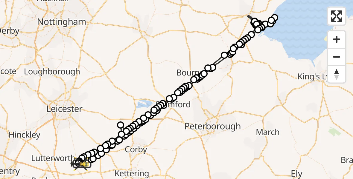 Flight route map: Police Helicopter to Harborough, Sulby Road