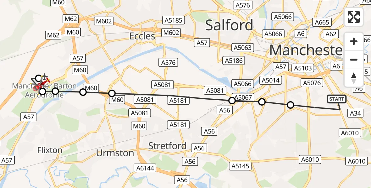 Flight route map: Air Ambulance Helicopter to Manchester Barton Aerodrome, Manchester Barton Aerodrome