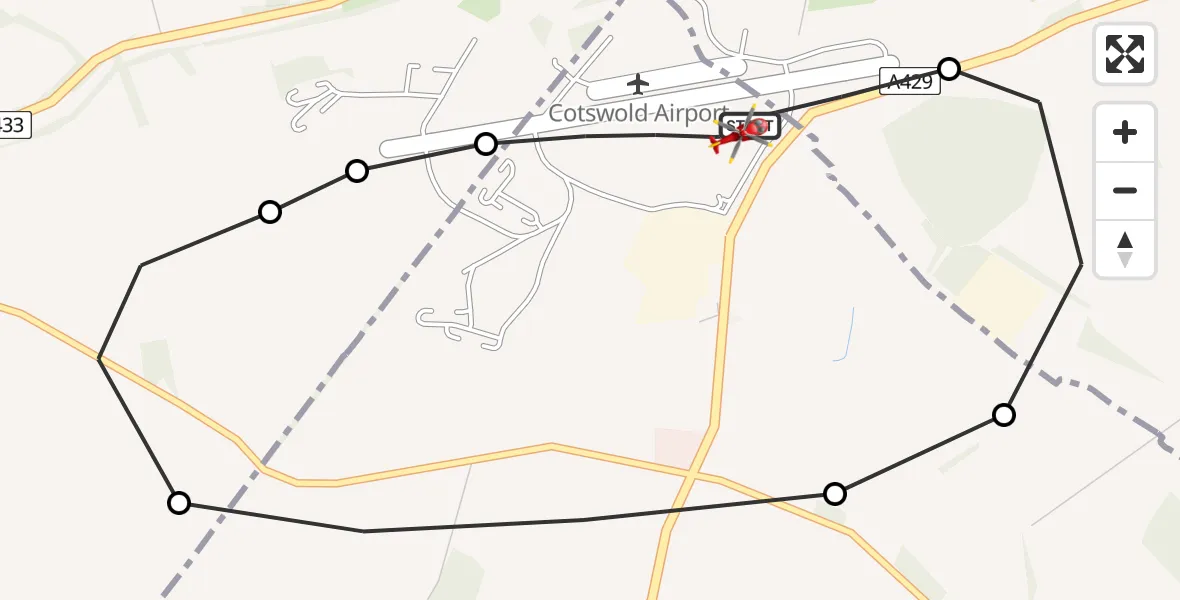 Flight route map: Air Ambulance Helicopter to Cotswold Airport, Cotswold Airport