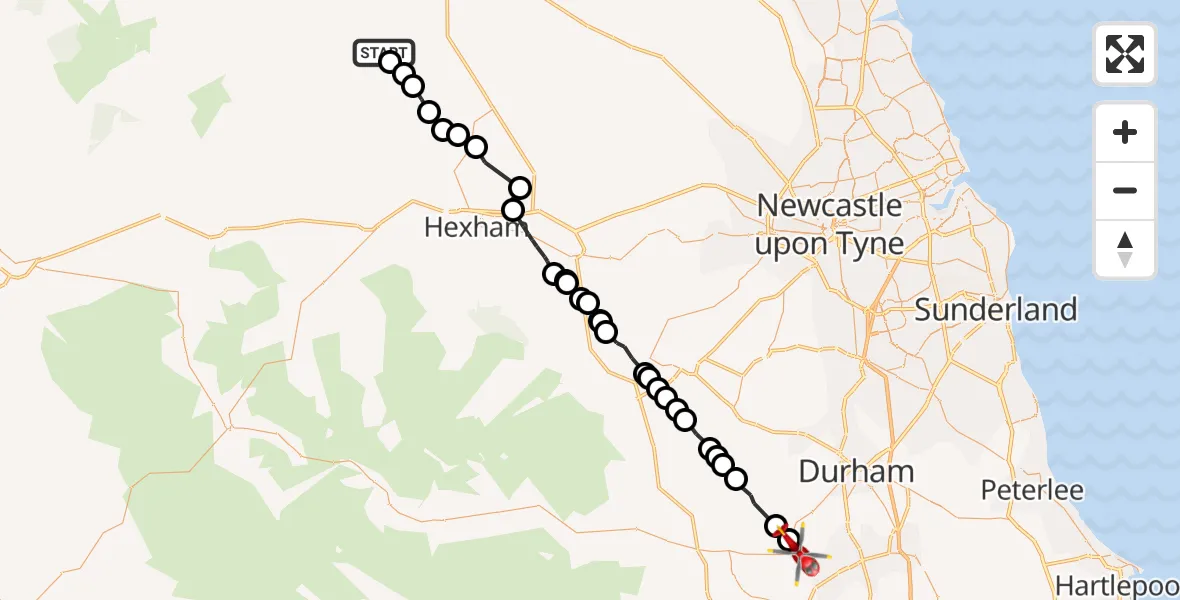 Routekaart van de vlucht: Air Ambulance Helicopter to Byers Green, A690