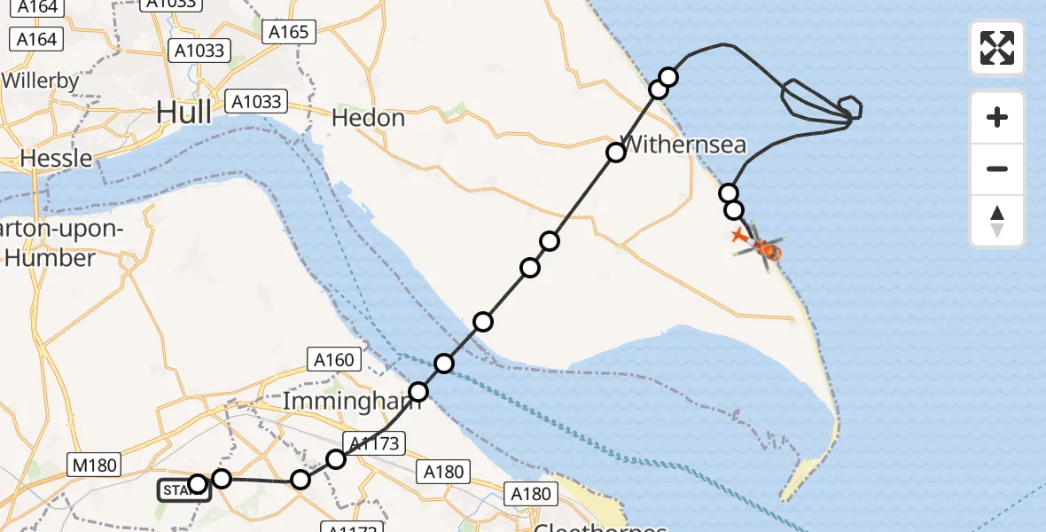 Flight route map: Coastguard Helicopter to Holmpton, Holmpton