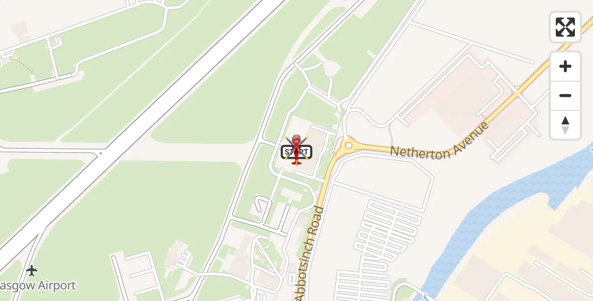 Flight route map: Air Ambulance Helicopter to Glasgow Airport, Glasgow Airport