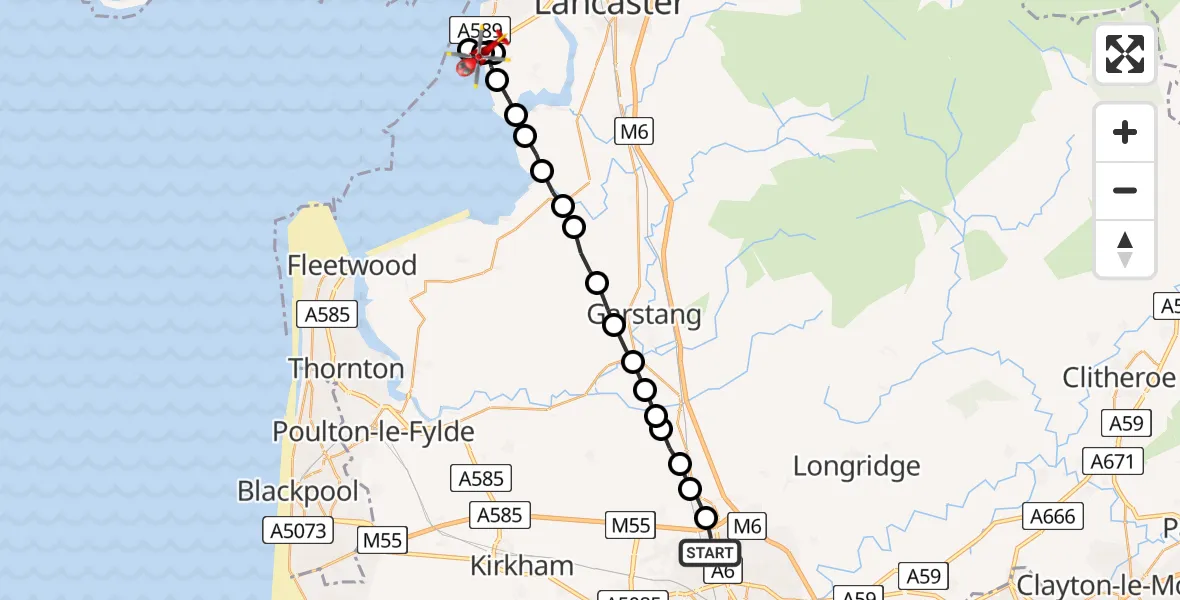 Flight route map: Air Ambulance Helicopter to Middleton, Compression Road