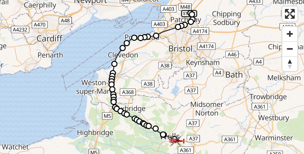 Flight route map: Air Ambulance Helicopter to Dinder, A371