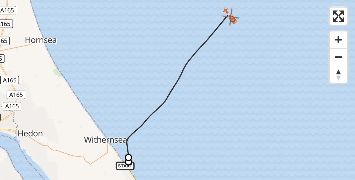 Flight route map: Coastguard Helicopter to North Sea, North Sea