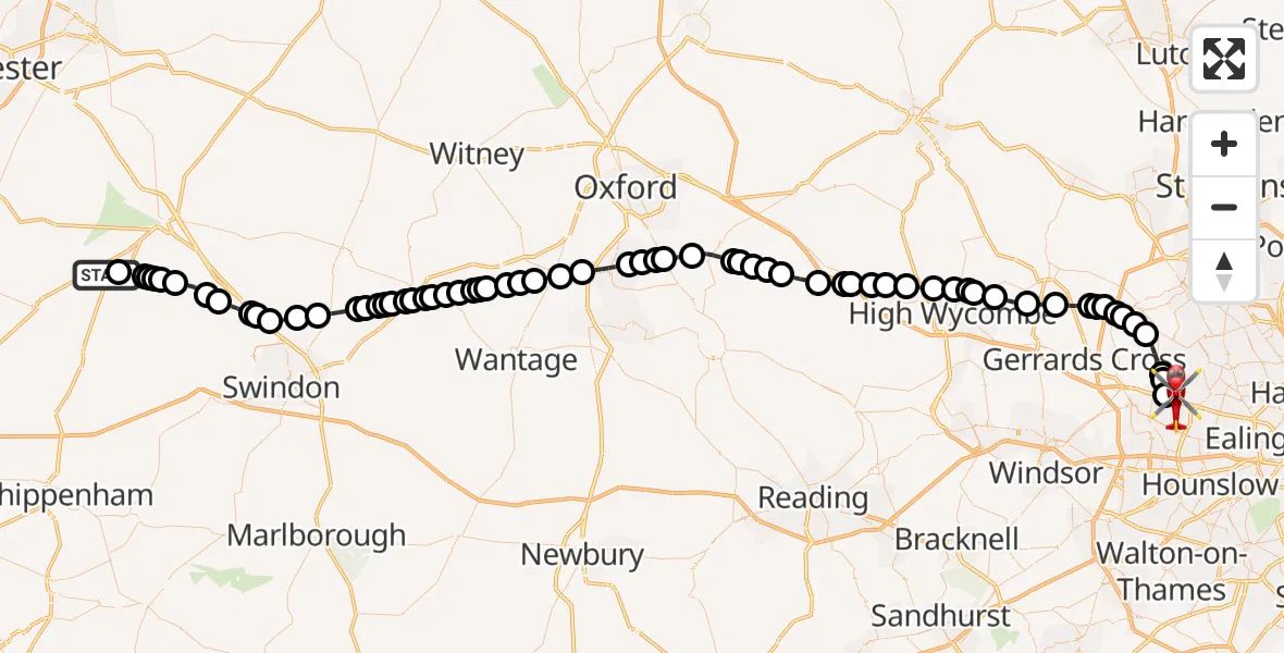 Routekaart van de vlucht: Air Ambulance Helicopter to RAF Northolt, RAF Northolt