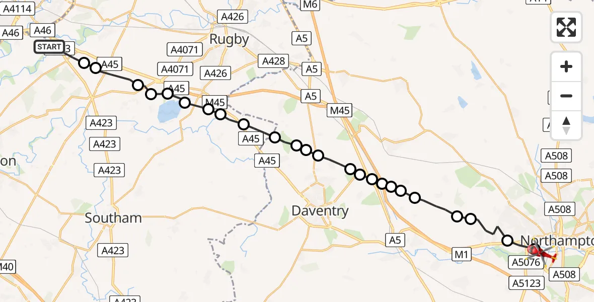 Routekaart van de vlucht: Air Ambulance Helicopter to Northampton, Blackberry Lane