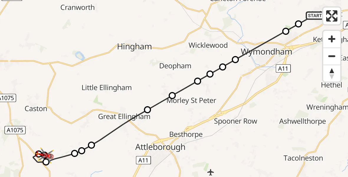 Routekaart van de vlucht: Air Ambulance Helicopter to Breckland, Rockland Road