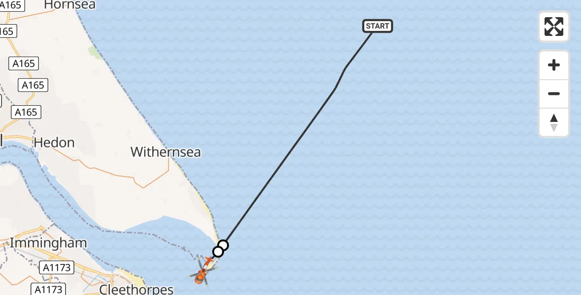 Flight route map: Coastguard Helicopter to North Sea, North Sea