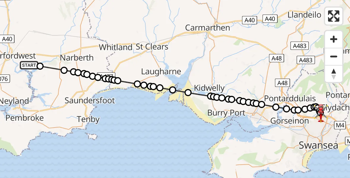 Routekaart van de vlucht: Air Ambulance Helicopter to Morriston Hospital Helipad, Morriston Hospital Helipad