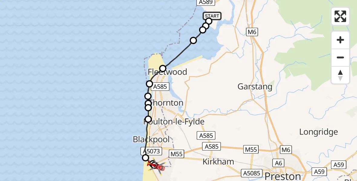 Routekaart van de vlucht: Air Ambulance Helicopter to Blackpool Airport, Blackpool Airport