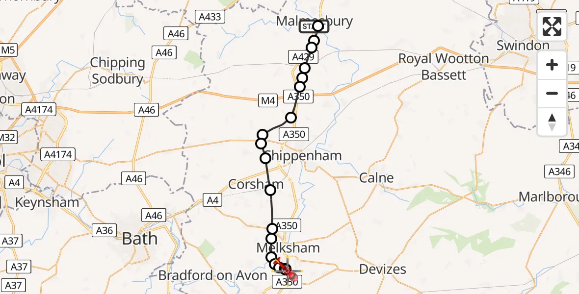 Routekaart van de vlucht: Air Ambulance Helicopter to Wiltshire Air Ambulance, Wiltshire Air Ambulance