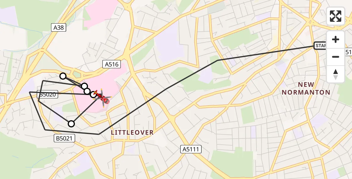 Flight route map: Air Ambulance Helicopter to Royal Derby Trauma Unit, Royal Derby Trauma Unit