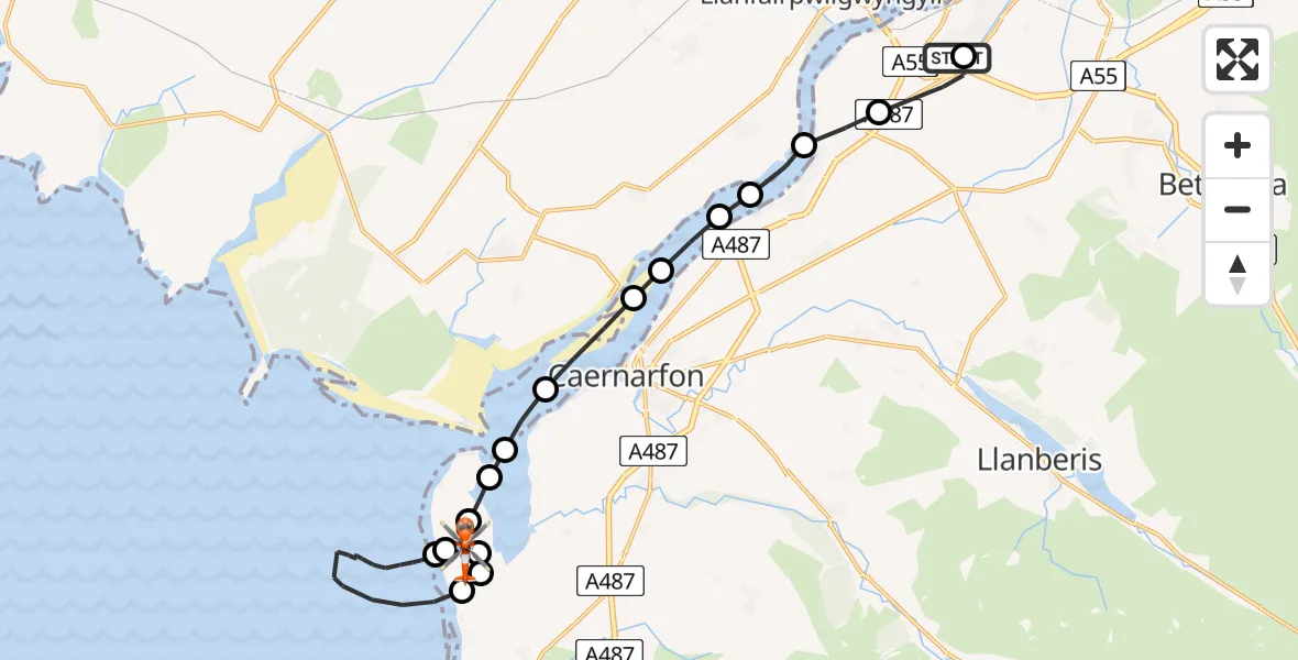 Routekaart van de vlucht: Coastguard Helicopter to Caernarfon Airport, Caernarfon Airport
