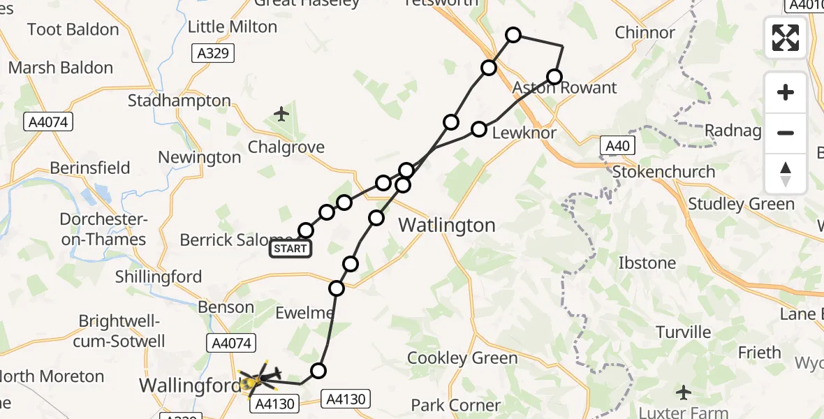 Flight route map: Police Helicopter to Benson, Clack's Lane