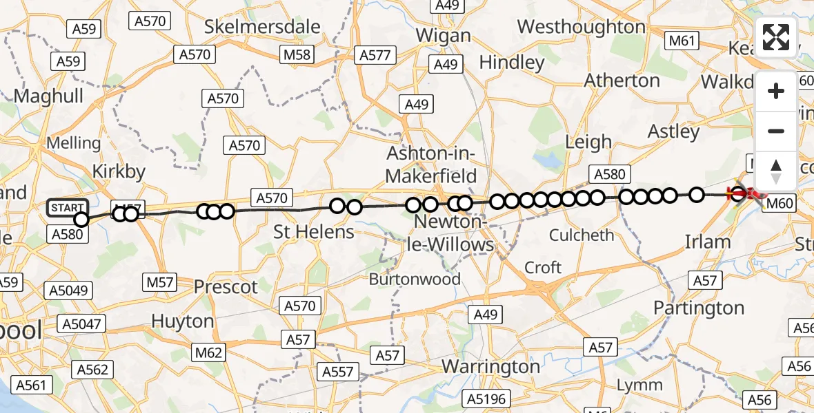 Flight route map: Air Ambulance Helicopter to Manchester Barton Aerodrome, Manchester Barton Aerodrome