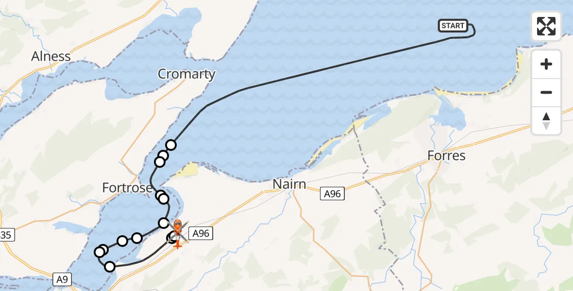 Flight route map: Coastguard Helicopter to Inverness Airport, Inverness Airport
