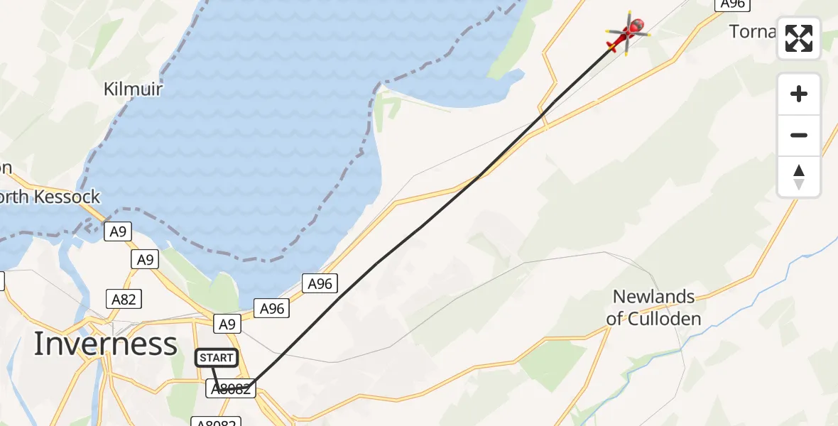 Flight path map showing Air Ambulance Helicopter route from Inverness to Inverness