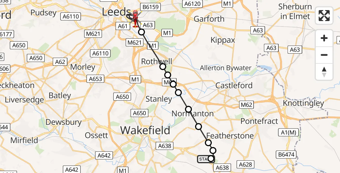 Routekaart van de vlucht: Air Ambulance Helicopter to Leeds, Snake Lane