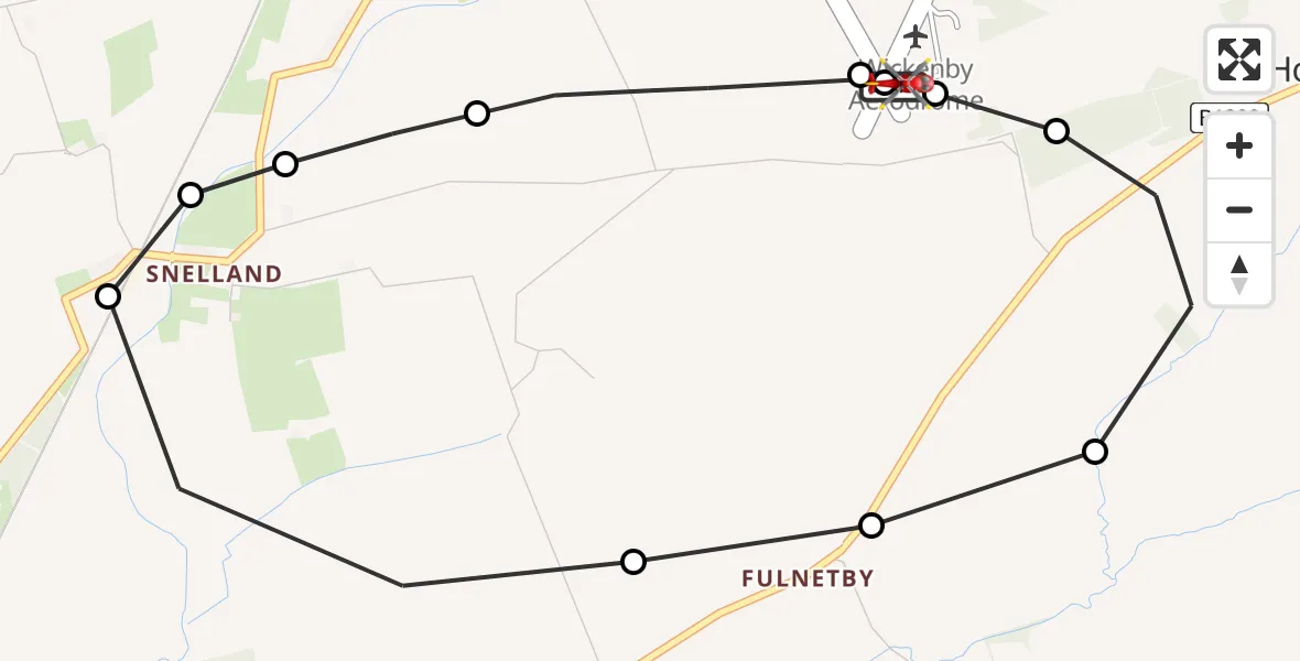 Flight route map: Air Ambulance Helicopter to Wickenby Aerodrome, Wickenby Aerodrome