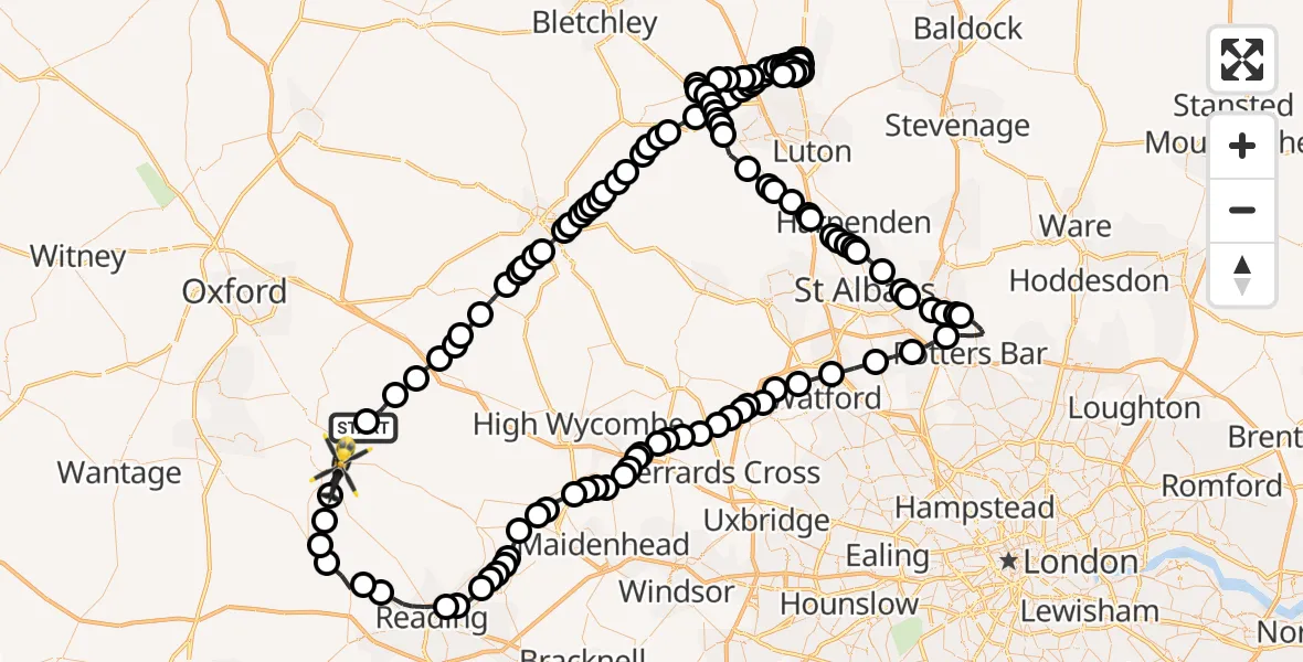 Flight route map: Police Helicopter to Crowmarsh Gifford, Grim's Ditch