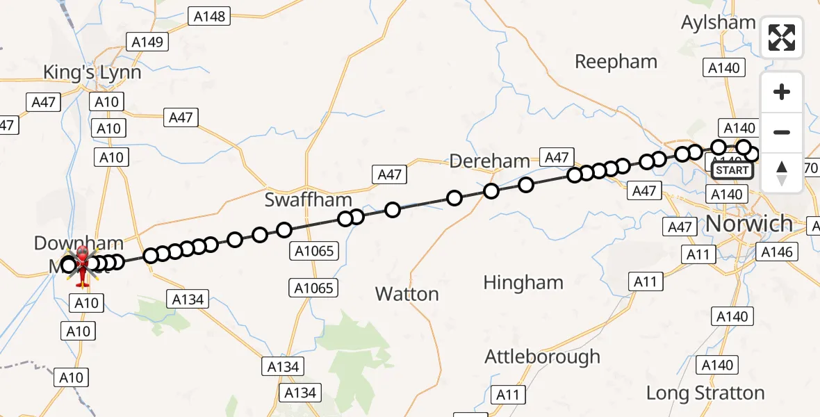 Flight route map: Air Ambulance Helicopter to Denver, Nightingale Walk
