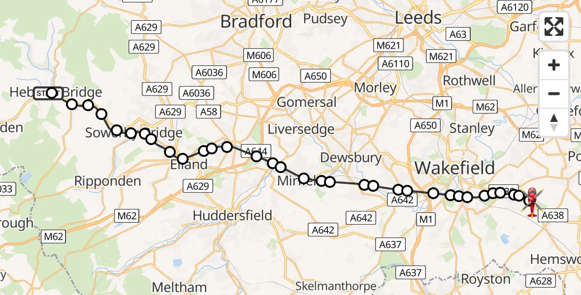 Routekaart van de vlucht: Air Ambulance Helicopter to YAA Nostell Helicopter Port, YAA Nostell Helicopter Port