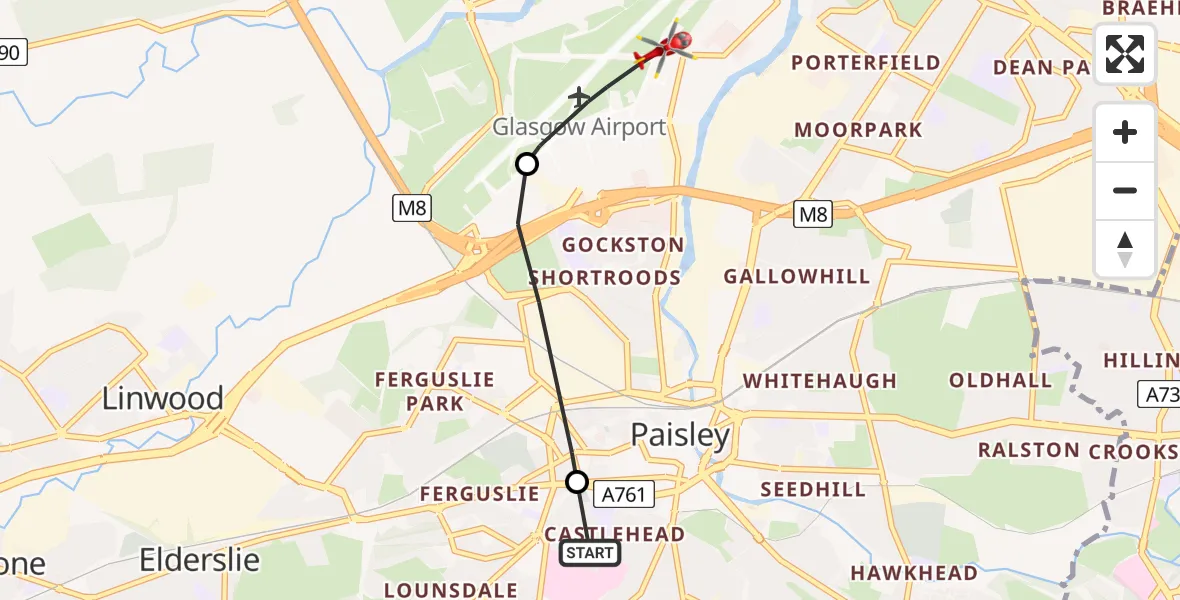 Routekaart van de vlucht: Air Ambulance Helicopter to Glasgow Airport, Glasgow Airport