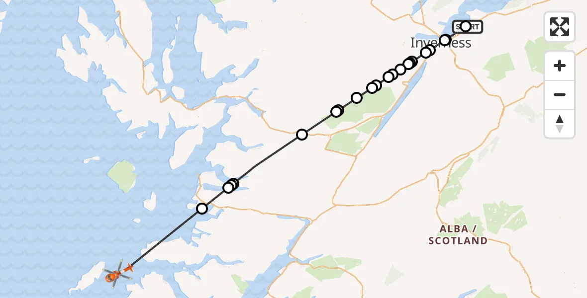 Flight route map: Coastguard Helicopter to Inner Seas, Inner Seas