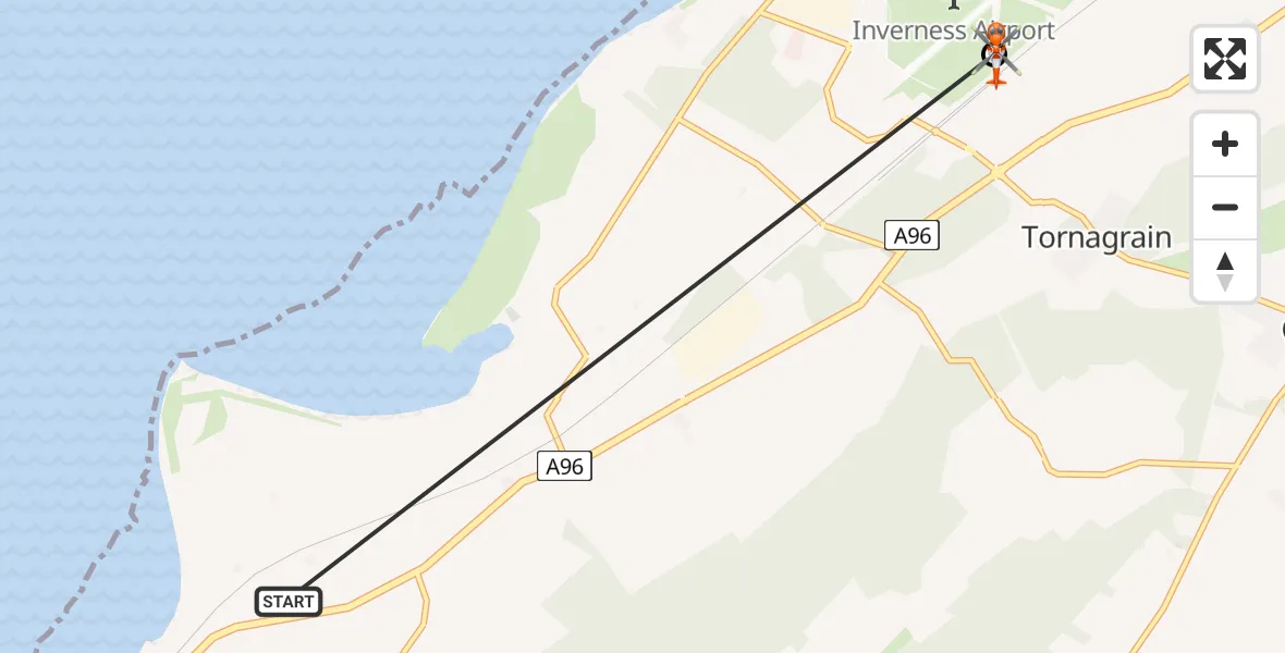 Flight route map: Coastguard Helicopter to Inverness Airport, Inverness Airport