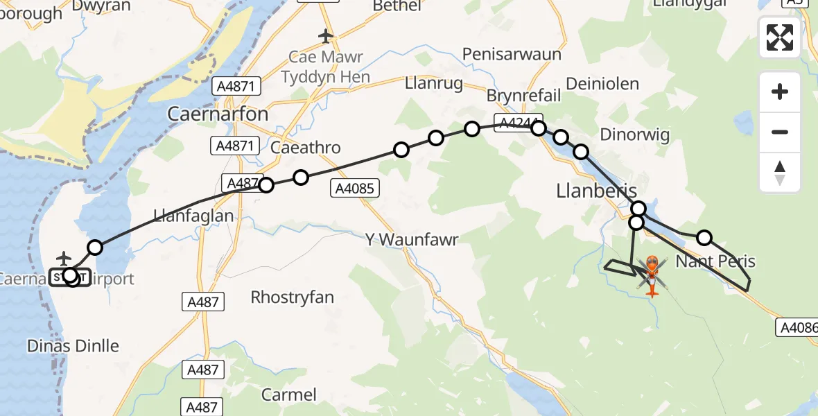 Flight route map: Coastguard Helicopter to Llanberis, Llanberis Path