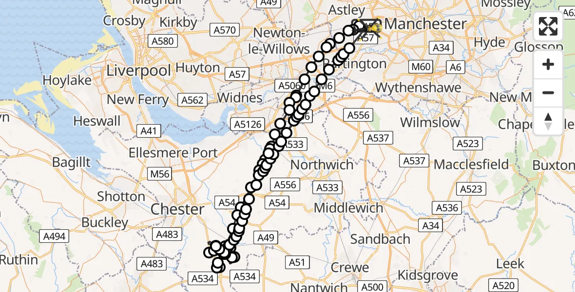 Routekaart van de vlucht: Police Helicopter to Manchester Barton Aerodrome, Manchester Barton Aerodrome