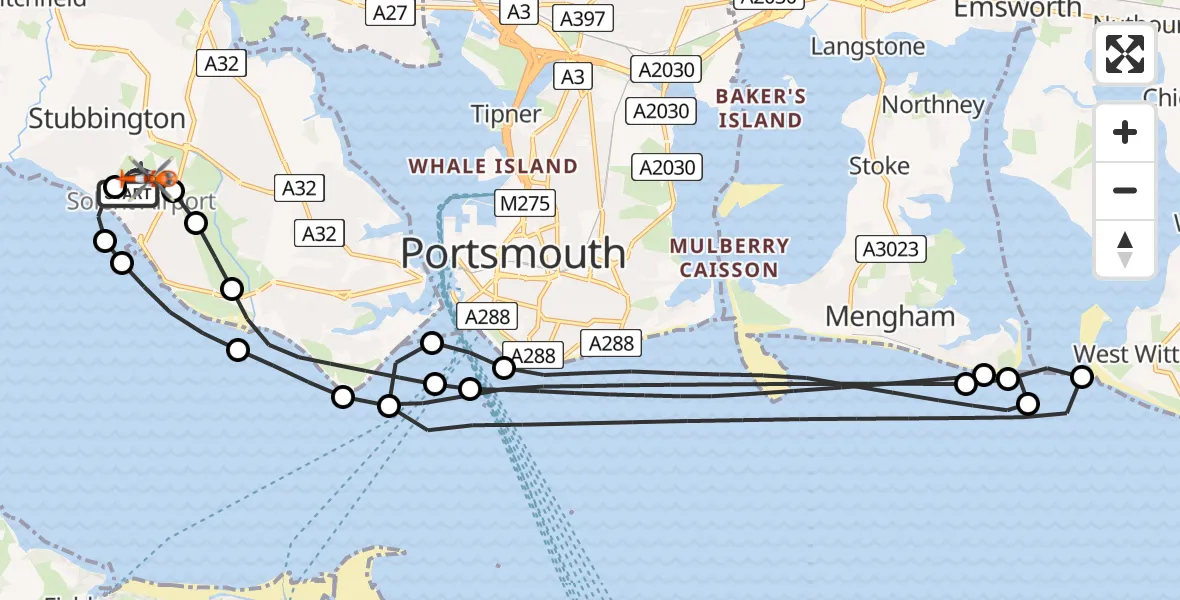 Flight route map: Coastguard Helicopter to Solent Airport, Solent Airport