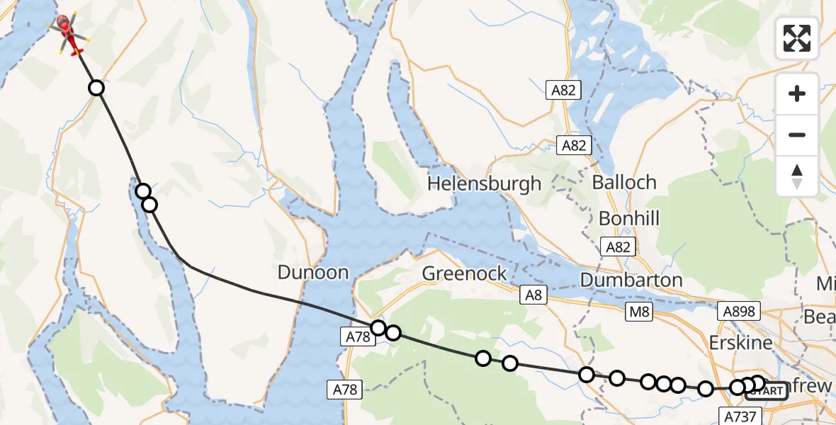 Routekaart van de vlucht: Air Ambulance Helicopter to Clachan of Glendaruel, Glasgow Airport