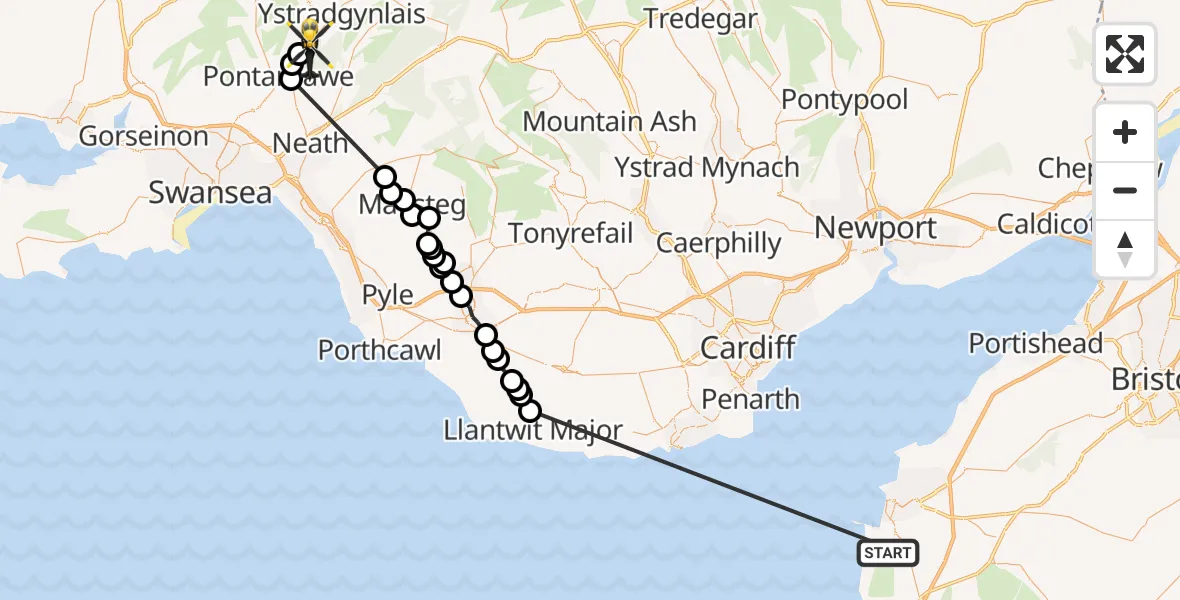 Routekaart van de vlucht: Police Helicopter to Ystalyfera, Ffordd Cwm Tawe