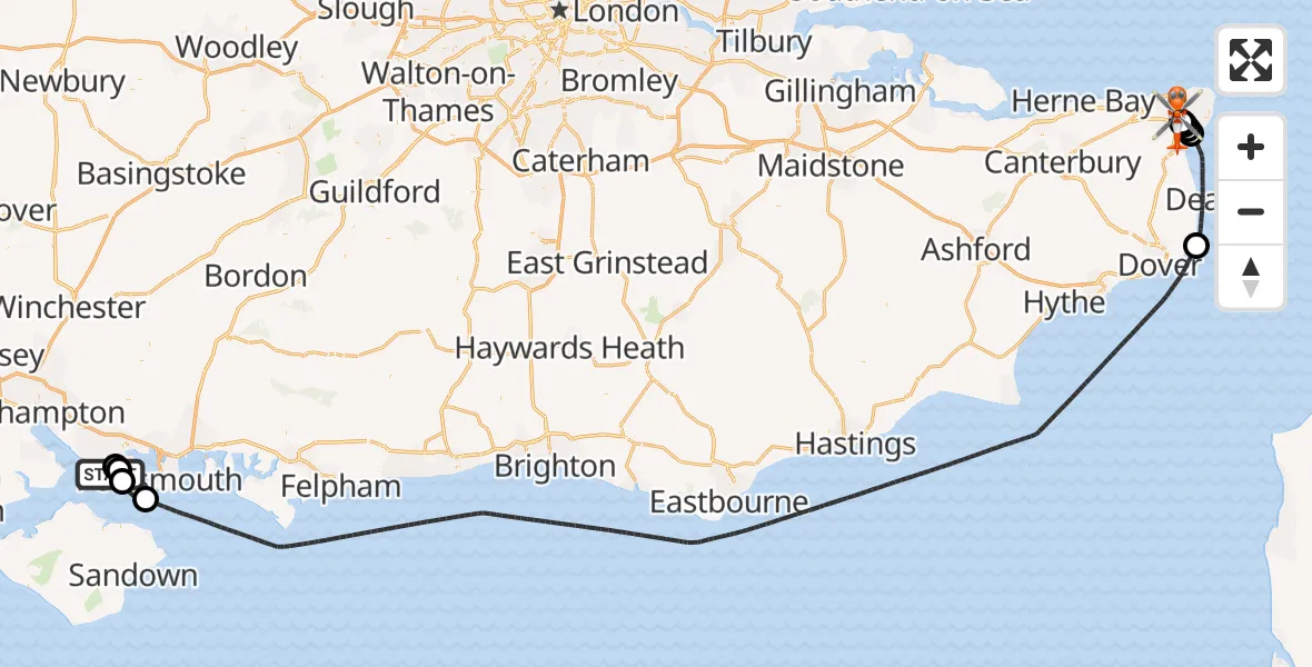 Routekaart van de vlucht: Coastguard Helicopter to Manston Airport, Manston Airport